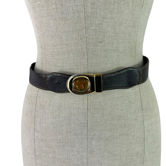 Genuine Vintage GUCCI Reversible Red Green Stripes Brown Leather GG belt 30 main image 8